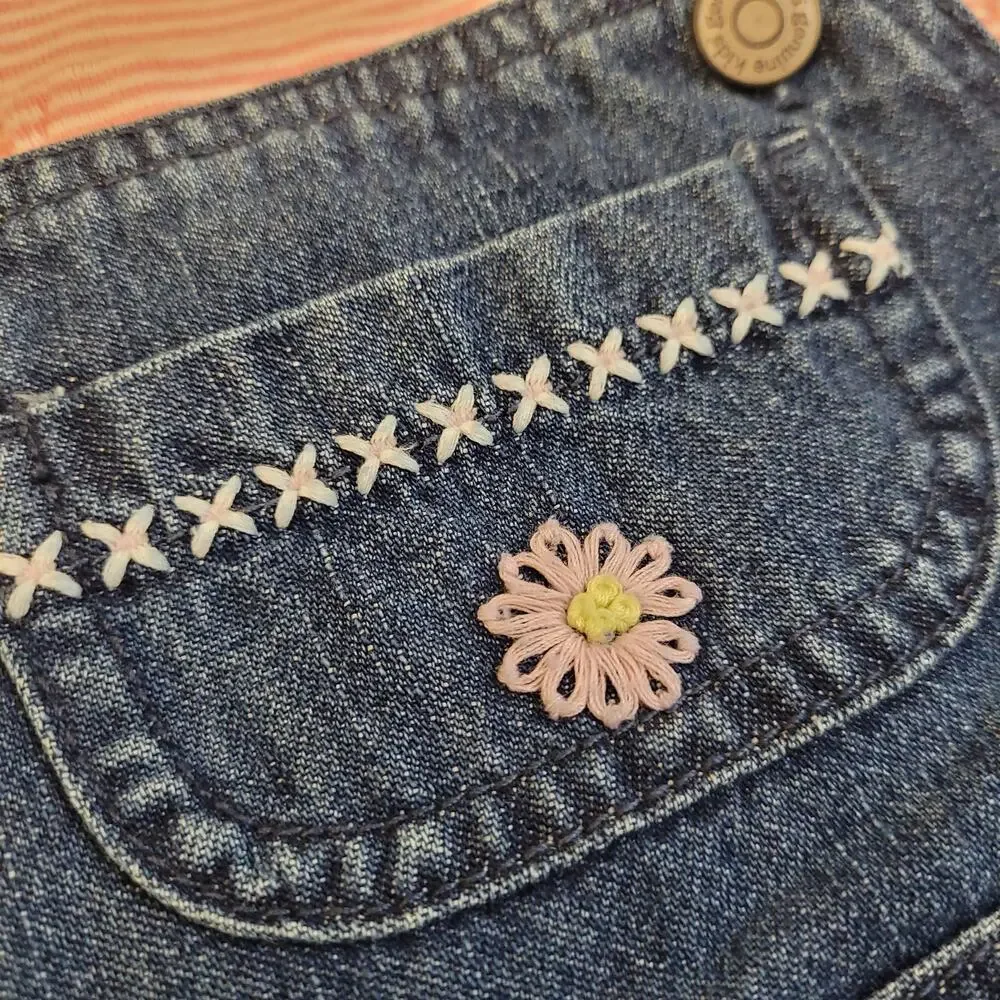Genuine Kids OshKosh Denim Jumper Dress Set 6M Pink Stripe Tee Baby Daisy
